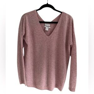 Nicole Miller 100% Cashmere Mauve Pink V Neck Sweater, Size Medium